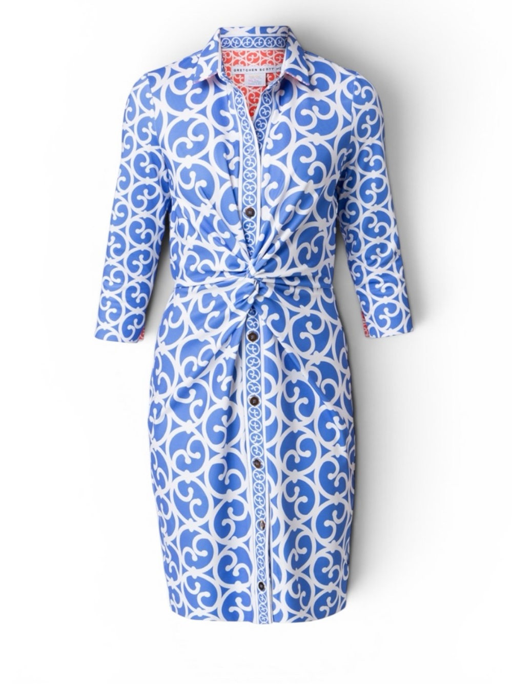 NWOT Gretchen Scott Twist & Shout Blue And White Geo Print Orange Accent XS $239